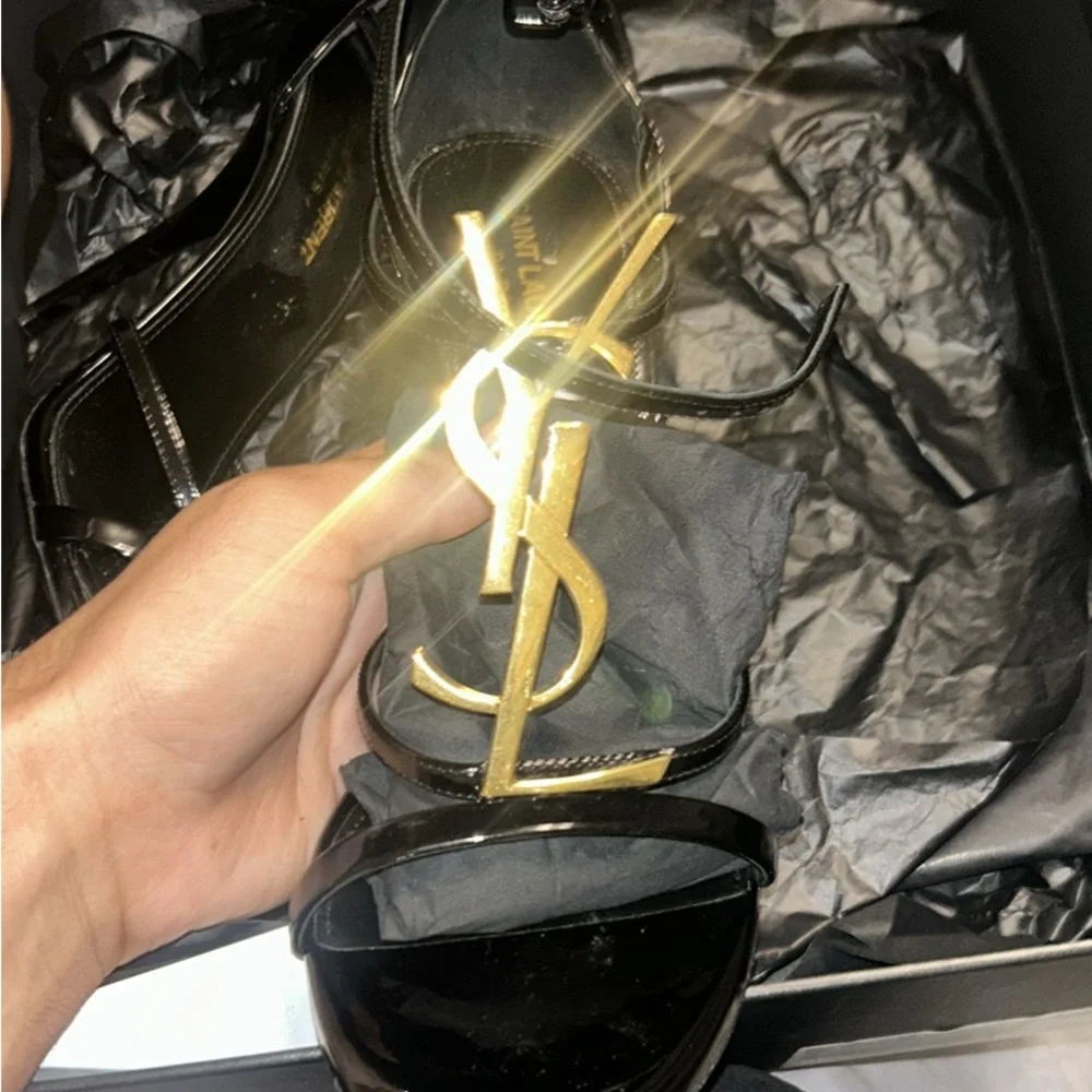 Saint Laurent Black Leather Sandals - Picture 1 of 7